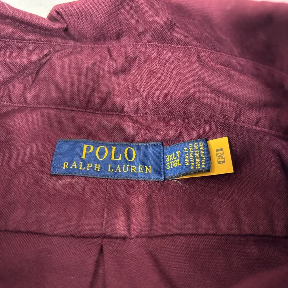 Polo Ralph Lauren Mens 3XLT Burgundy Cotton Button Down Shirt Long Sleeve Pony